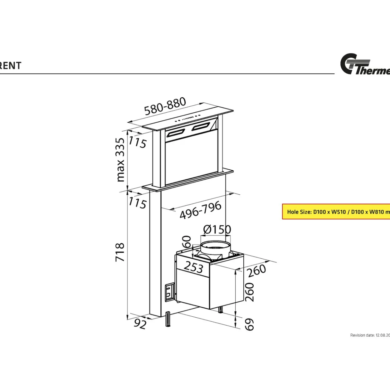 Thermex trent integrert benkventilator stål 880mm