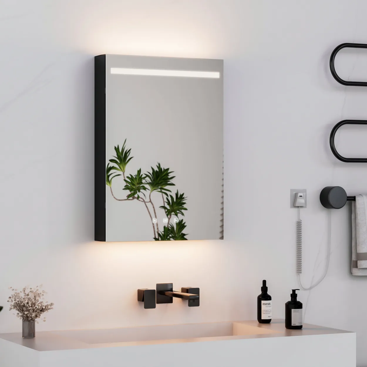 Trend nova speilskap m/led 50 cm sort alu