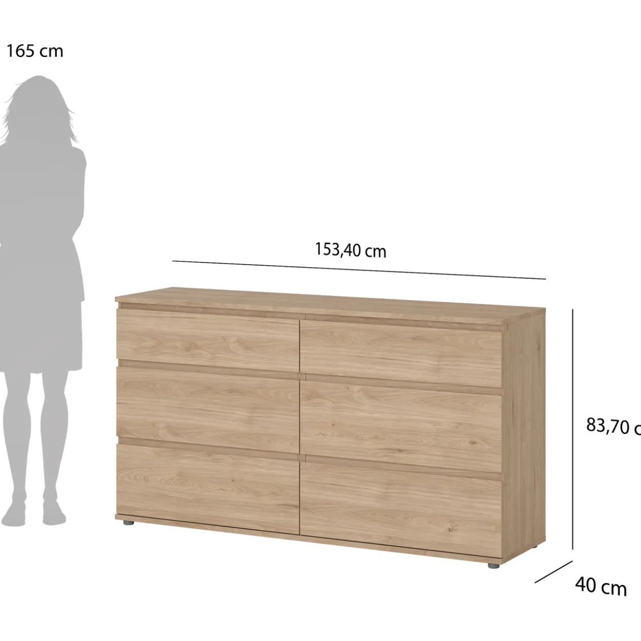 Tvilum nova kommode eik 6 skuffer 153x40x84