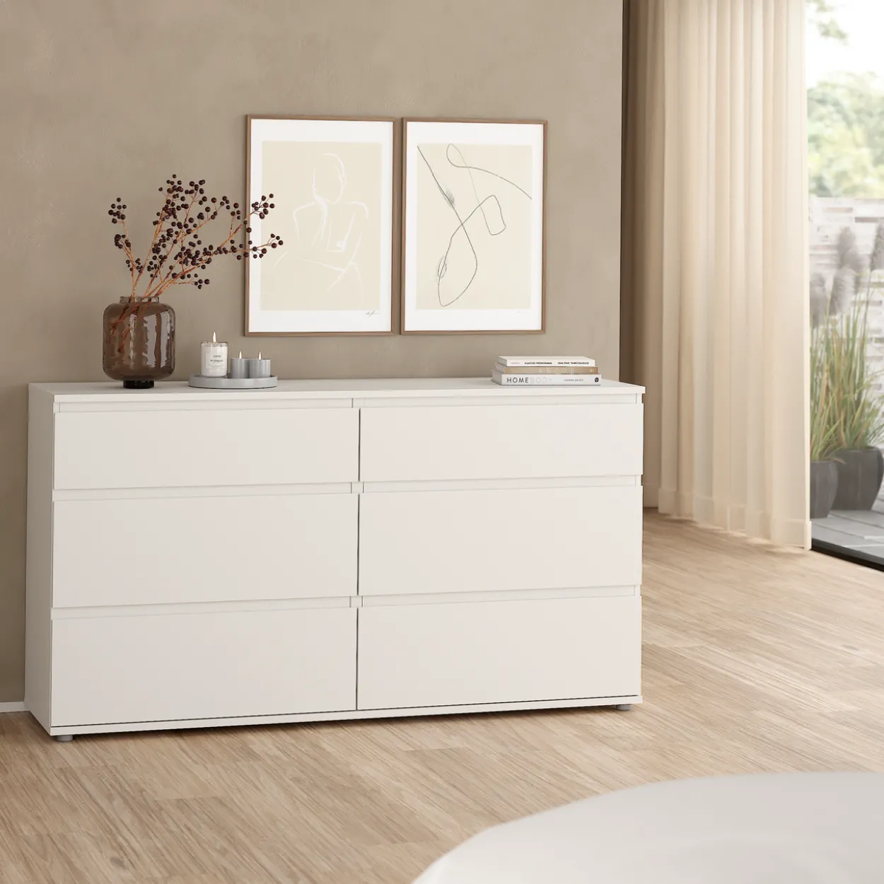 Tvilum nova kommode hvit 6 skuffer 153x40x84