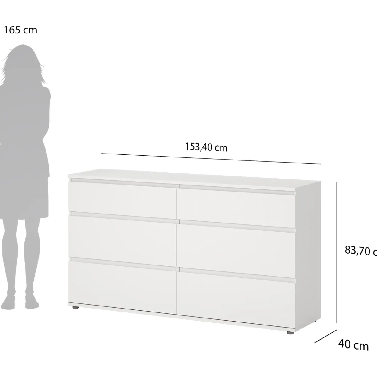 Tvilum nova kommode hvit 6 skuffer 153x40x84