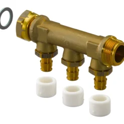 Uponor q&e fordelerrør m/3 avstikk 3/4" m/omløper til 15mm pexrør cc/35mm