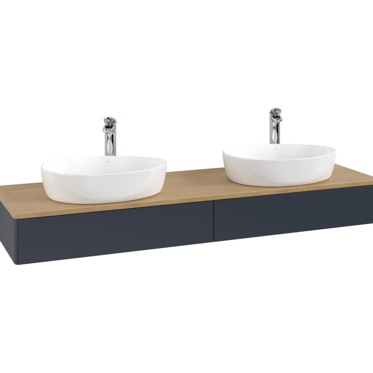 V&b antao servantskap 2 skuffer glatt 1600x190x500 for 2 serv. m/kranhull blå/eik