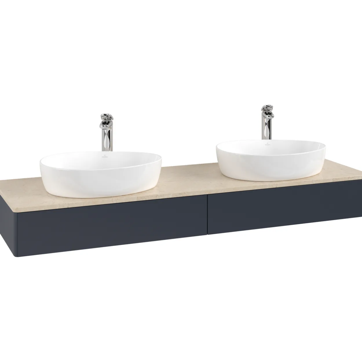 V&b antao servantskap 2 skuffer glatt 1600x190x500 for 2 serv. m/kranhull blå/créme
