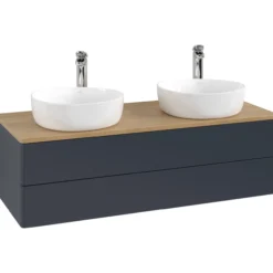 V&b antao servantskap 2 skuffer glatt 1200x360x500 for 2 serv. m/kranhull blå/eik