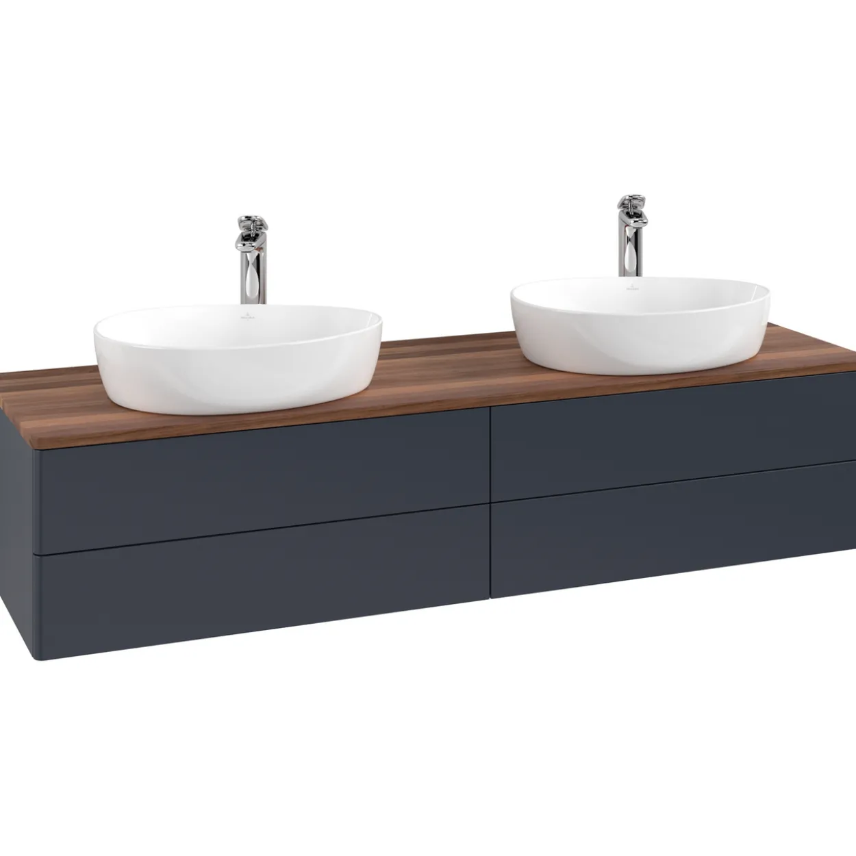 V&b antao servantskap 4 skuffer glatt 1600x360x500 for 2 serv. m/kranhull blå/valnøtt