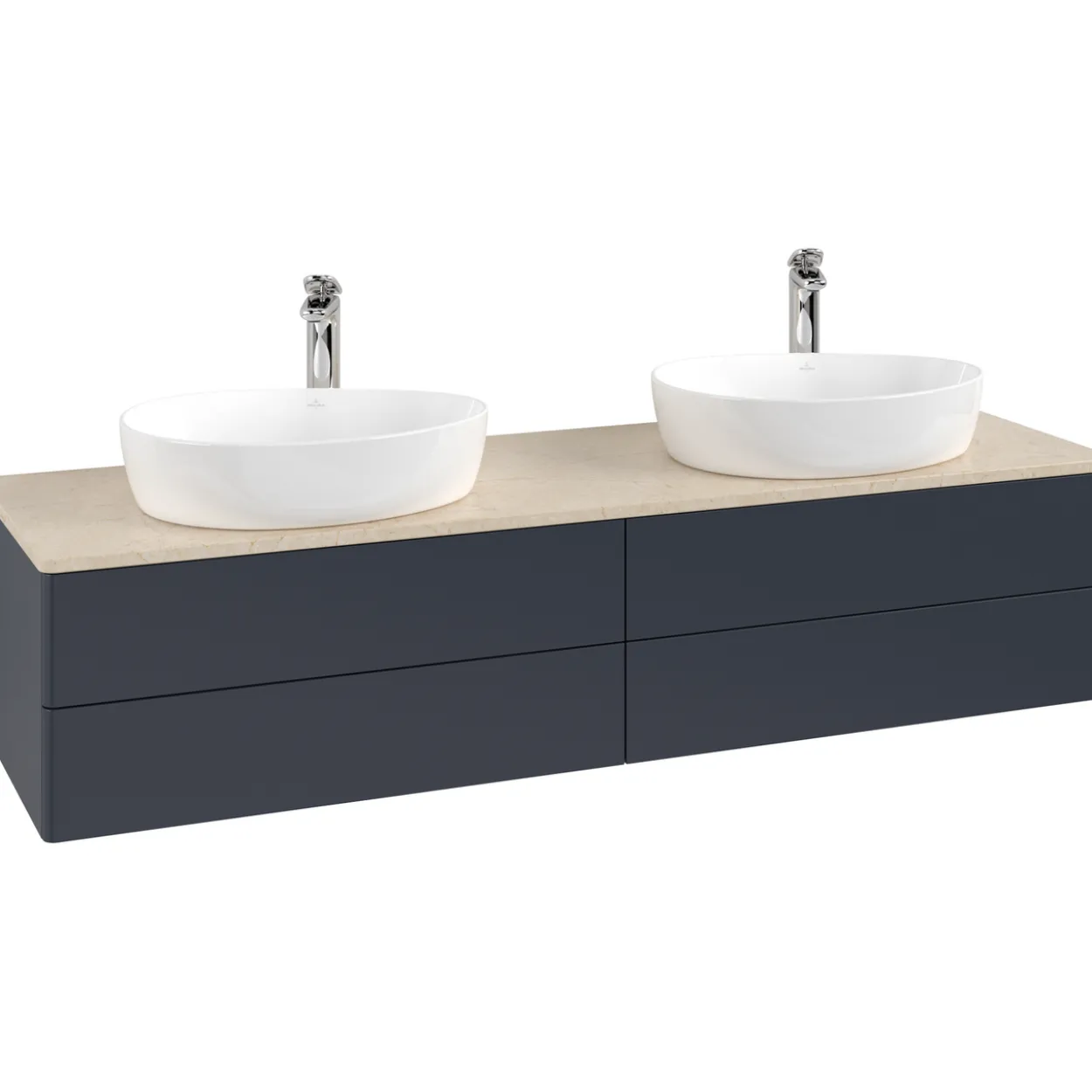 V&b antao servantskap 4 skuffer glatt 1600x360x500 for 2 serv. m/kranhull blå/créme