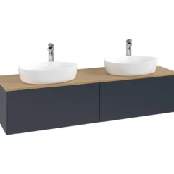 V&b antao servantskap 2 skuffer glatt 1600x360x500 for 2 serv. m/kranhull blå/eik