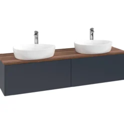 V&b antao servantskap 2 skuffer glatt 1600x360x500 for 2 serv. m/kranhull blå/valnøtt