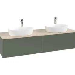 V&b antao servantskap 2 skuffer glatt 1600x360x500 for 2 serv. m/kranhull grønn/créme