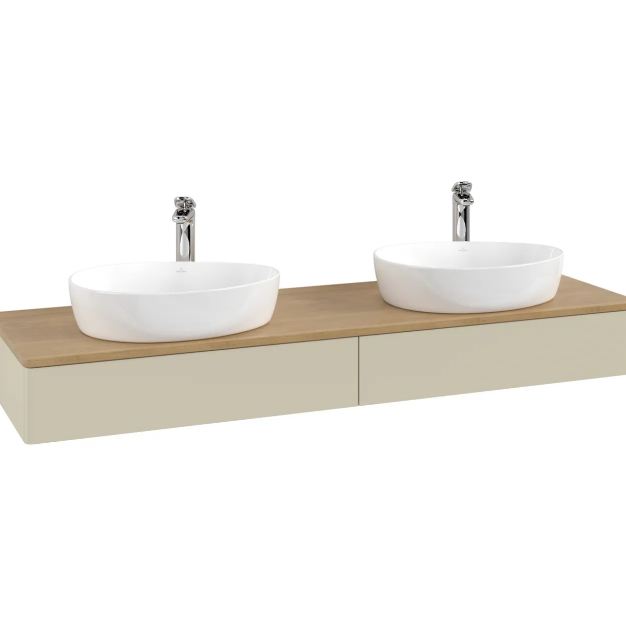 V&b antao servantskap 2 skuffer glatt 1600x190x500 for 2 serv. m/kranhull silkegrå/eik
