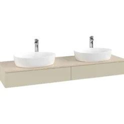 V&b antao servantskap 2 skuffer glatt 1600x190x500 for 2 serv. m/kranhull silkegrå/créme