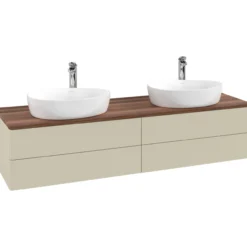 V&b antao servantskap 4 skuffer glatt 1600x360x500 for 2 serv. m/kranhull silkegrå/valnøtt