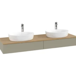 V&b antao servantskap 2 skuffer glatt 1600x190x500 for 2 serv. m/kranhull stengrå/eik