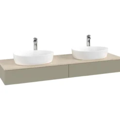 V&b antao servantskap 2 skuffer glatt 1600x190x500 for 2 serv. m/kranhull stengrå/créme