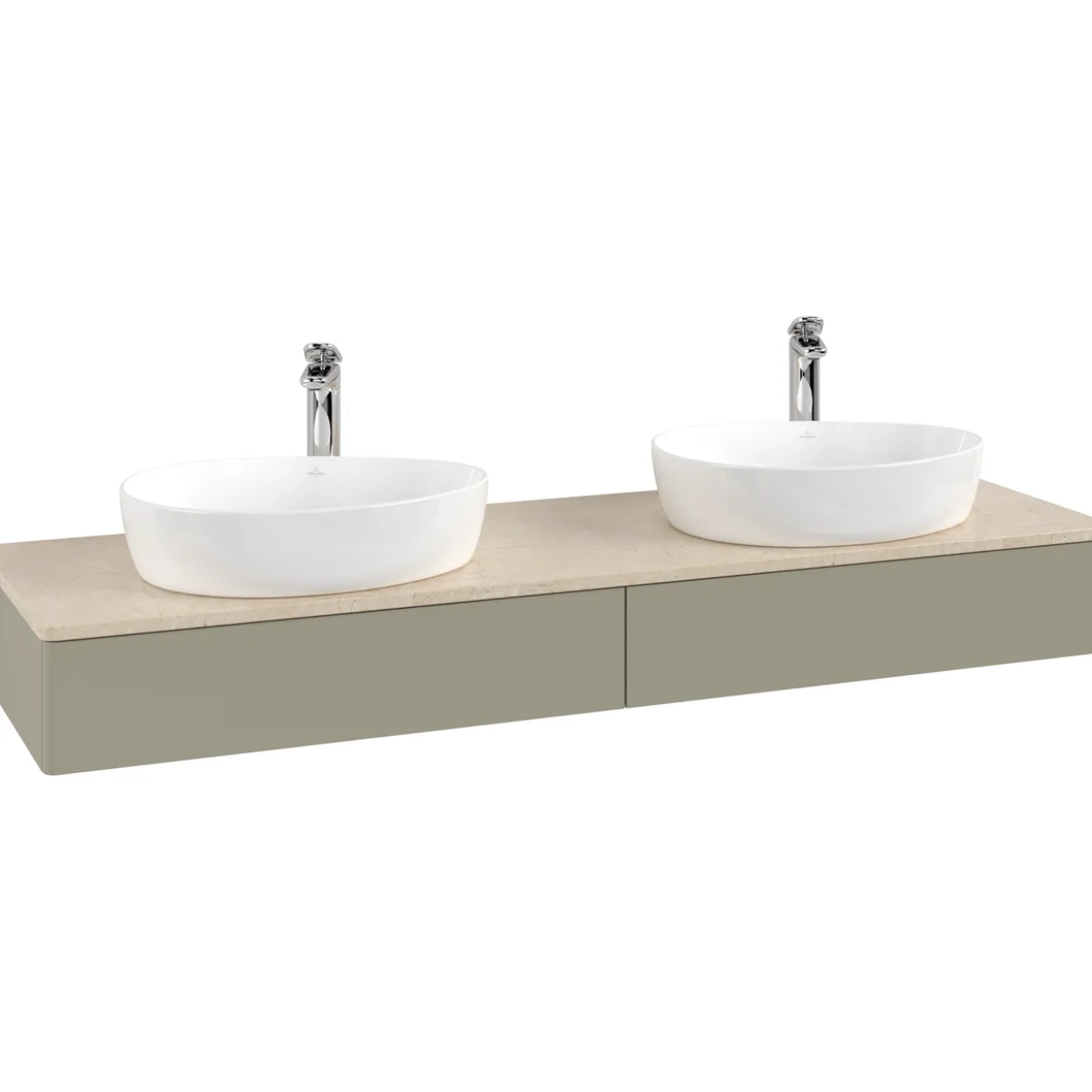 V&b antao servantskap 2 skuffer glatt 1600x190x500 for 2 serv. m/kranhull stengrå/créme