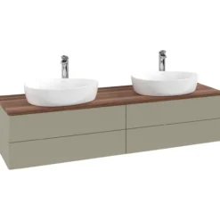 V&b antao servantskap 4 skuffer glatt 1600x360x500 for 2 serv. m/kranhull stengrå/valnøtt