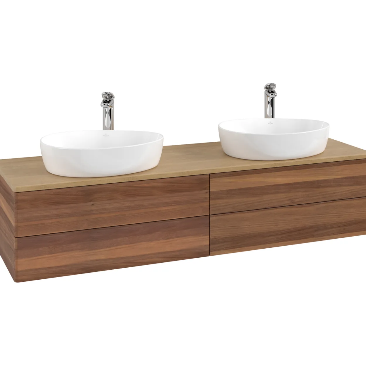 V&b antao servantskap 4 skuffer glatt 1600x360x500 for 2 serv. m/kranhull valnøtt/eik