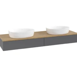 V&b antao servantskap 2 skuffer glatt 1600x190x500 for 2 serv. u/kranhull antrasitt/eik
