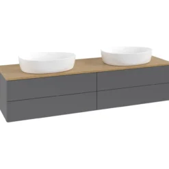V&b antao servantskap 4 skuffer glatt 1600x360x500 for 2 serv. u/kranhull antrasitt/eik