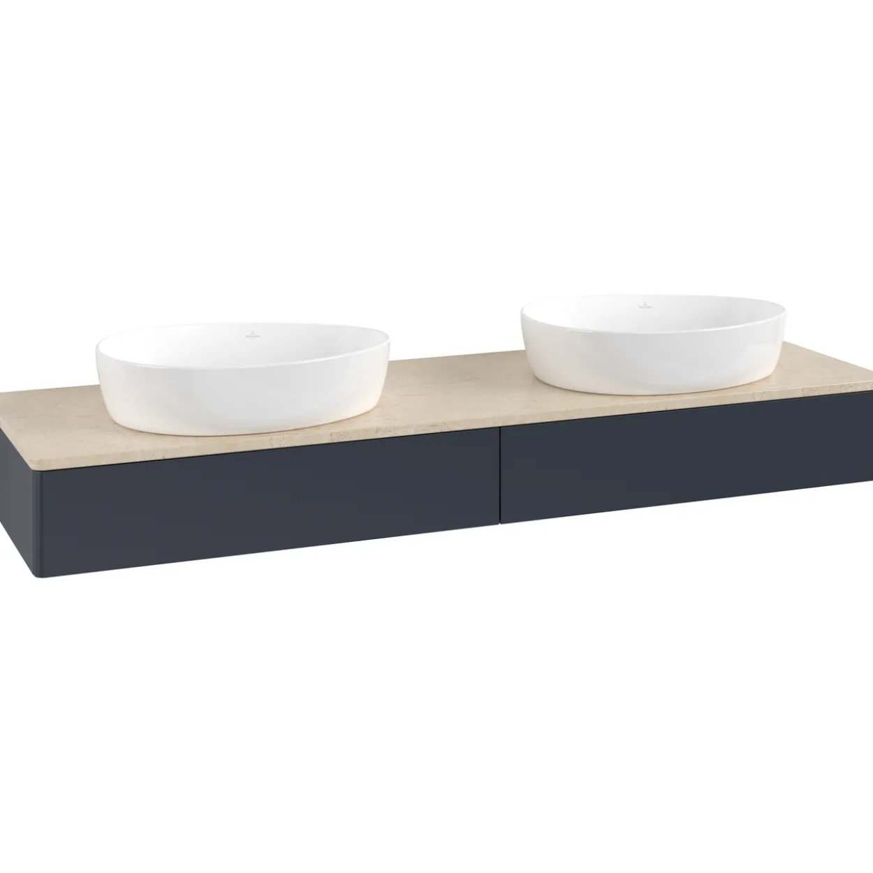 V&b antao servantskap 2 skuffer glatt 1600x190x500 for 2 serv. u/kranhull blå/créme