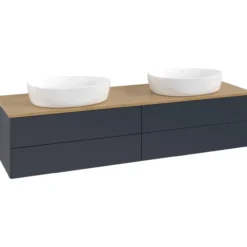 V&b antao servantskap 4 skuffer glatt 1600x360x500 for 2 serv. u/kranhull blå/eik