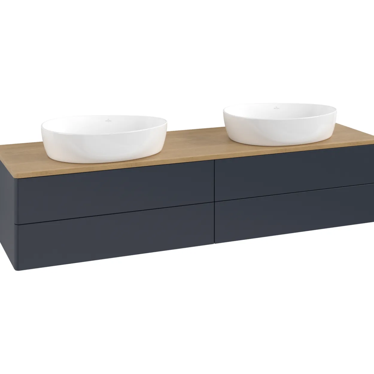 V&b antao servantskap 4 skuffer glatt 1600x360x500 for 2 serv. u/kranhull blå/eik
