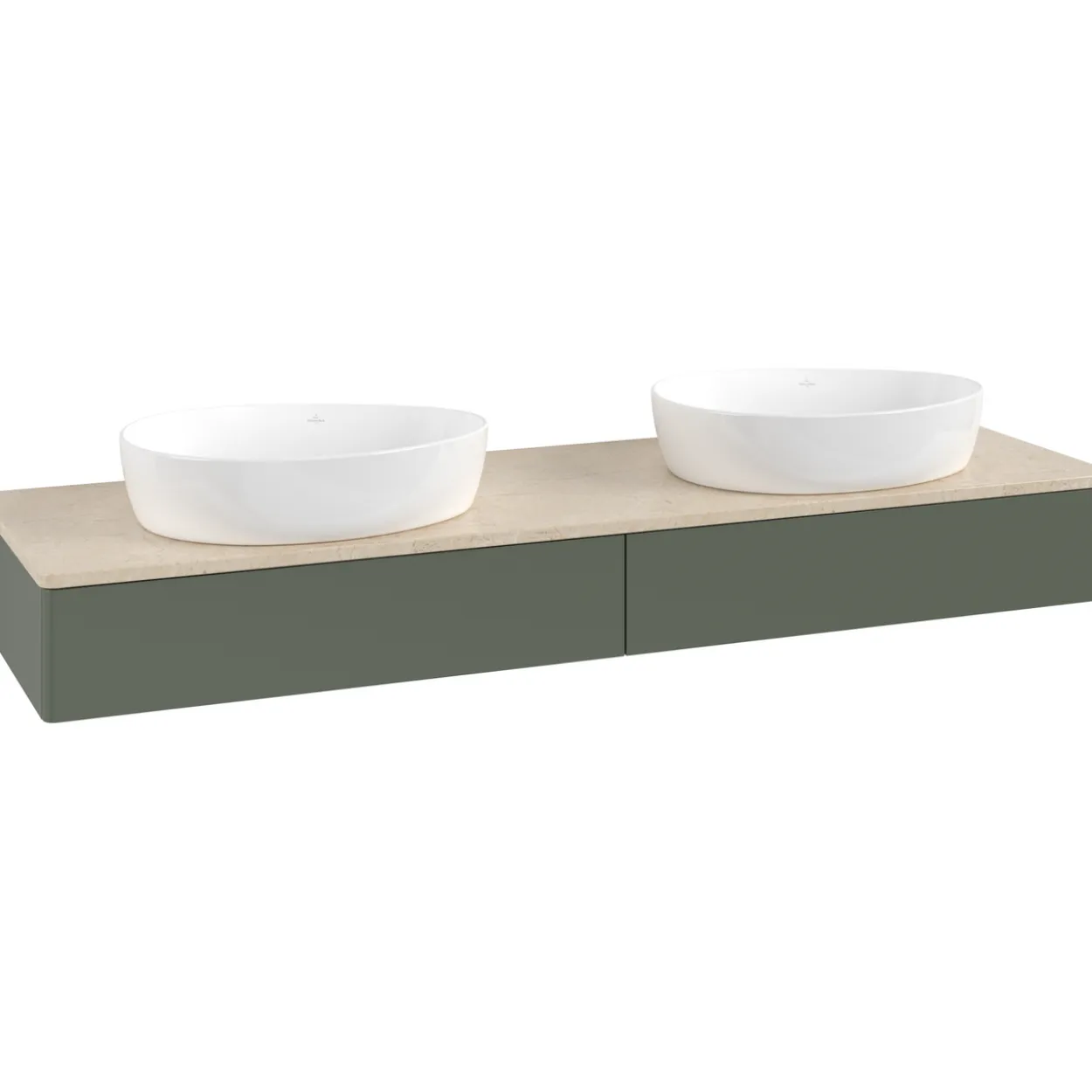 V&b antao servantskap 2 skuffer glatt 1600x190x500 for 2 serv. u/kranhull grønn/créme