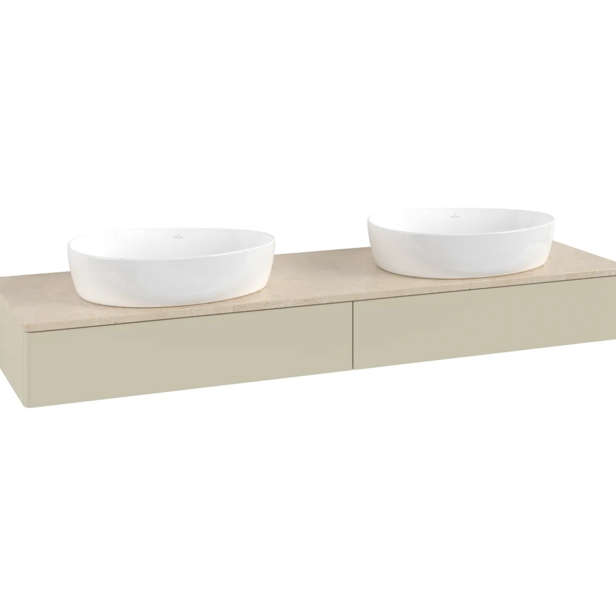 V&b antao servantskap 2 skuffer glatt 1600x190x500 for 2 serv. u/kranhull silkegrå/créme