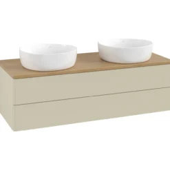 V&b antao servantskap 2 skuffer glatt 1200x360x500 for 2 serv. u/kranhull silkegrå/eik