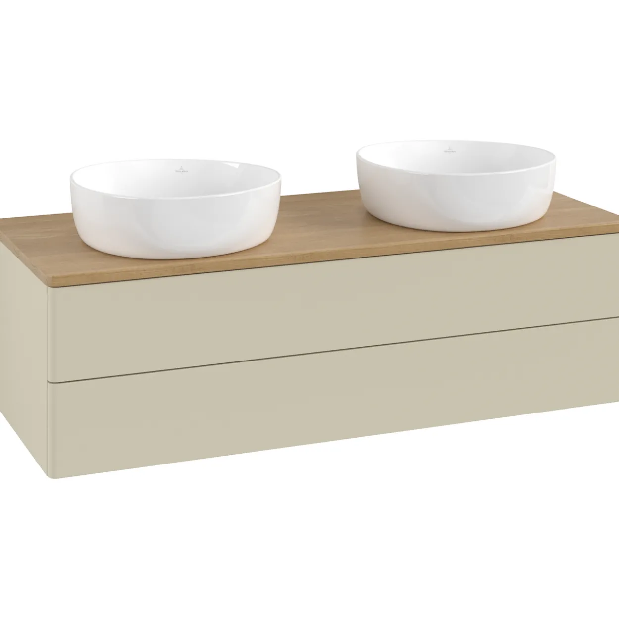 V&b antao servantskap 2 skuffer glatt 1200x360x500 for 2 serv. u/kranhull silkegrå/eik