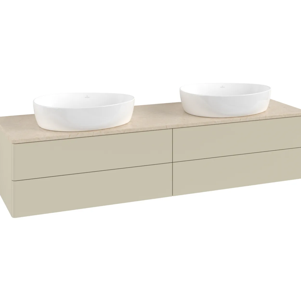 V&b antao servantskap 4 skuffer glatt 1600x360x500 for 2 serv. u/kranhull silkegrå/créme