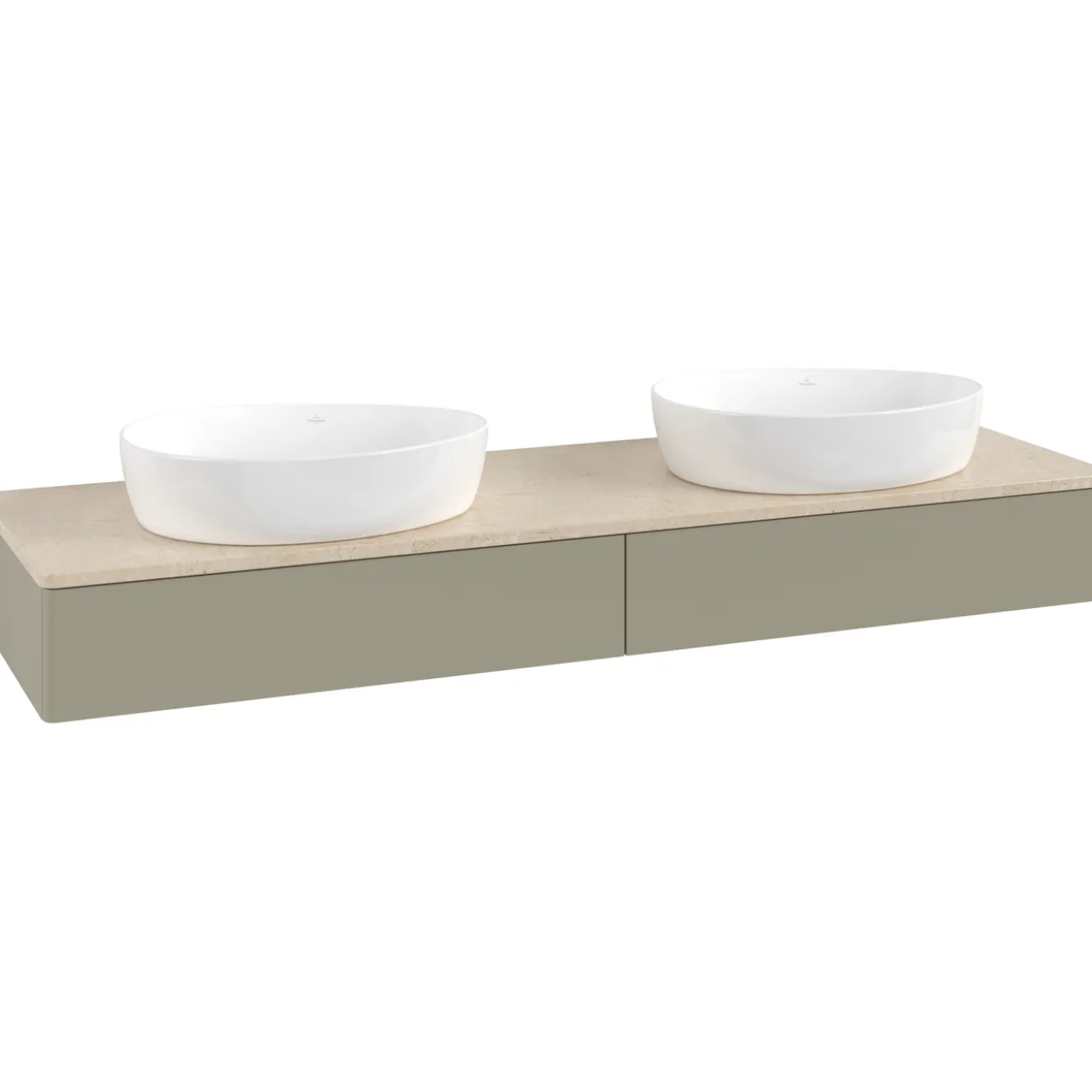 V&b antao servantskap 2 skuffer glatt 1600x190x500 for 2 serv. u/kranhull stengrå/créme