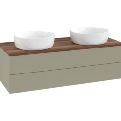 V&b antao servantskap 2 skuffer glatt 1200x360x500 for 2 serv. u/kranhull stengrå/valnøtt