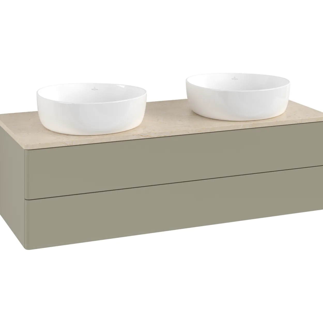 V&b antao servantskap 2 skuffer glatt 1200x360x500 for 2 serv. u/kranhull stengrå/créme