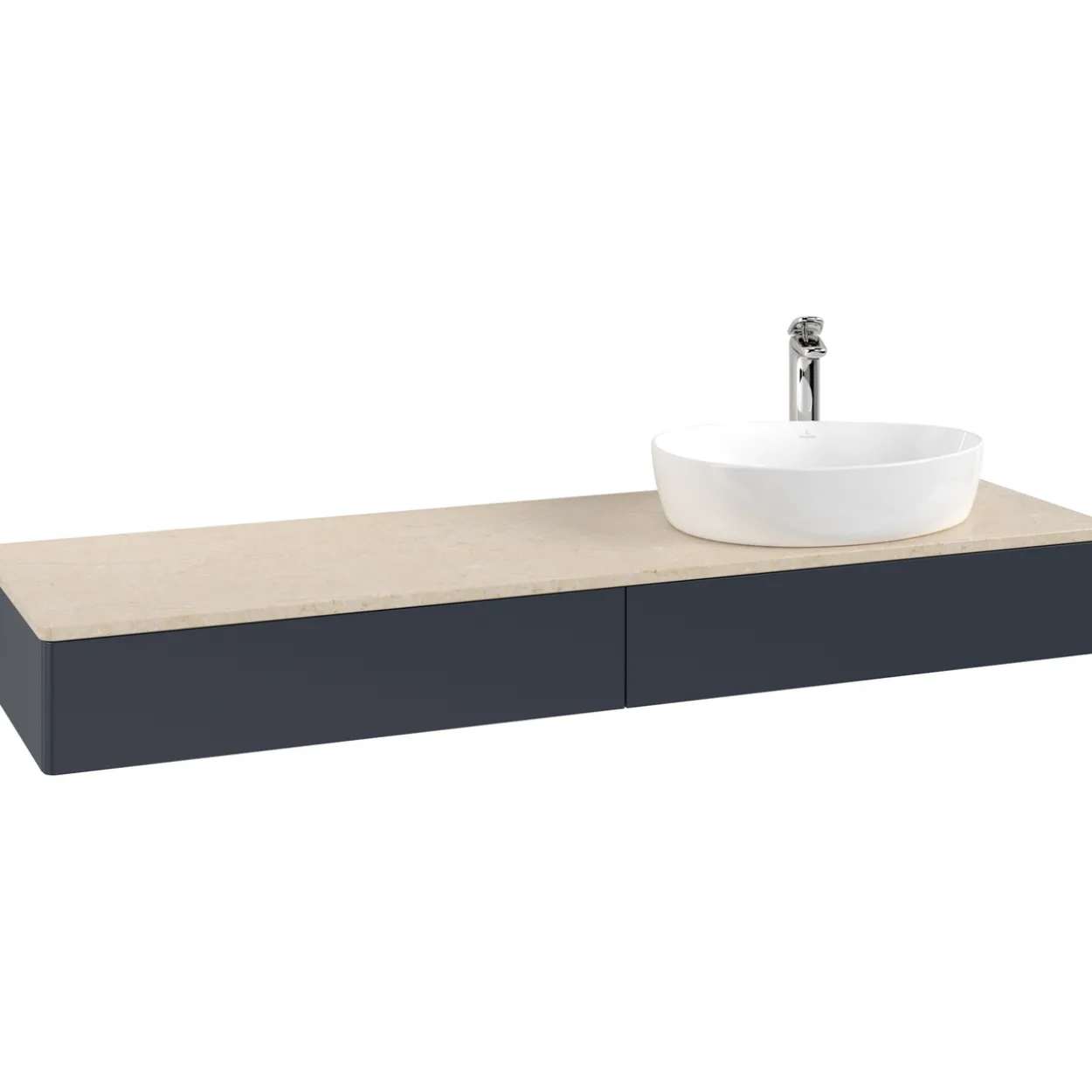 V&b antao servantskap 2 skuffer glatt 1600x190x500 høyre m/kranhull blå/créme