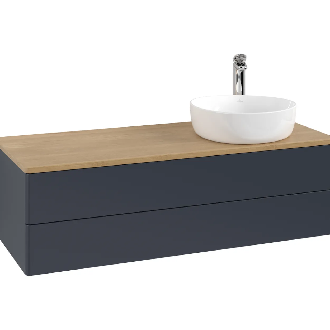 V&b antao servantskap 2 skuffer glatt 1200x360x500 høyre m/kranhull blå/eik