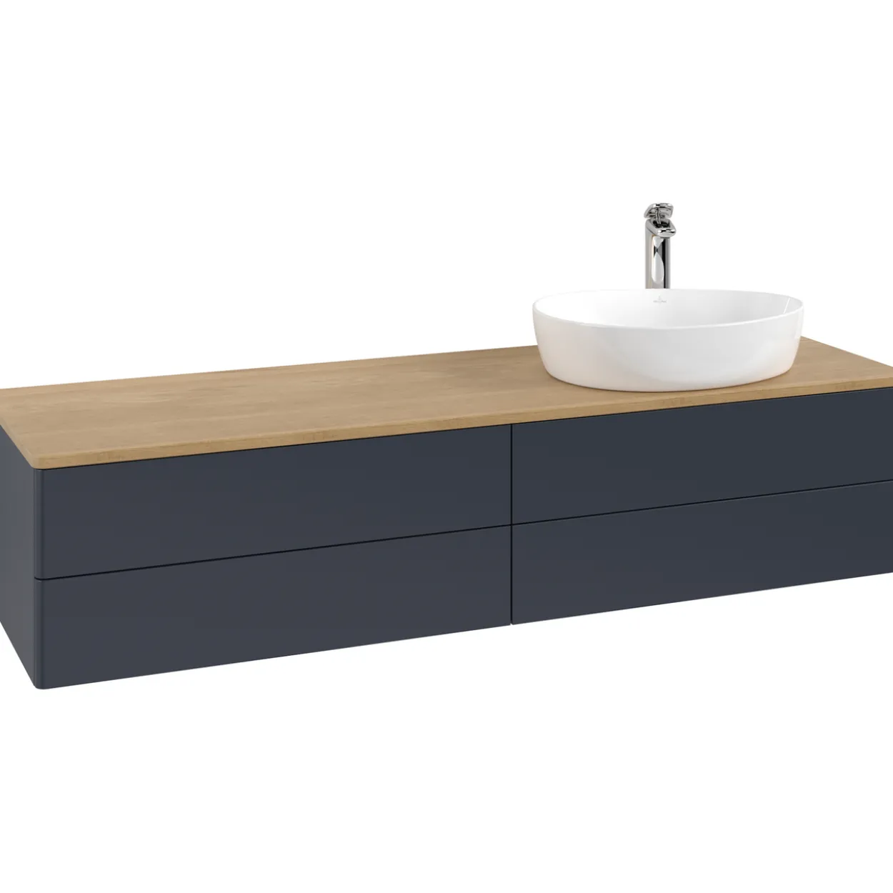 V&b antao servantskap 4 skuffer glatt 1600x360x500 høyre m/kranhull blå/eik
