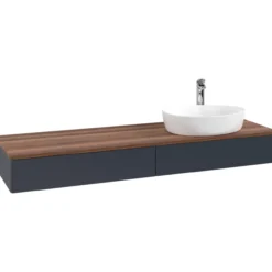V&b antao servantskap 2 skuffer glatt 1600x190x500 høyre m/kranhull blå/valnøtt