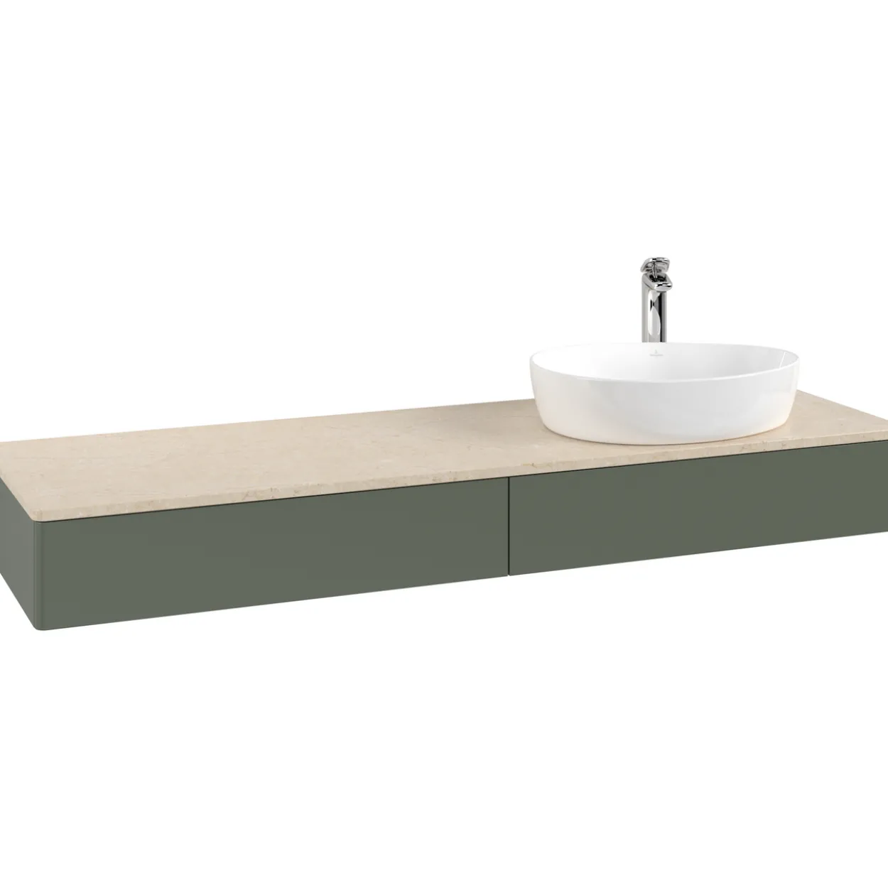 V&b antao servantskap 2 skuffer glatt 1600x190x500 høyre m/kranhull grønn/créme