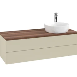 V&b antao servantskap 2 skuffer glatt 1200x360x500 høyre m/kranhull silkegrå/valnøtt