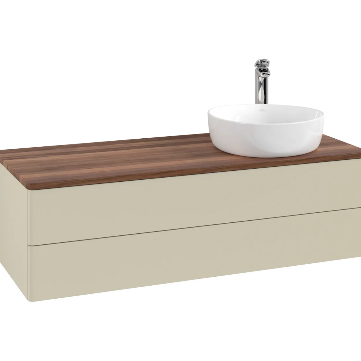V&b antao servantskap 2 skuffer glatt 1200x360x500 høyre m/kranhull silkegrå/valnøtt