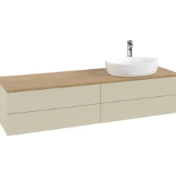V&b antao servantskap 4 skuffer glatt 1600x360x500 høyre m/kranhull silkegrå/eik