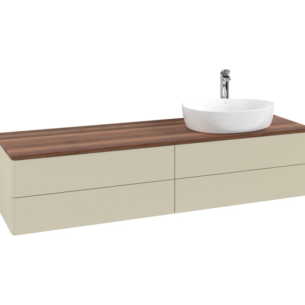 V&b antao servantskap 4 skuffer glatt 1600x360x500 høyre m/kranhull silkegrå/valnøtt