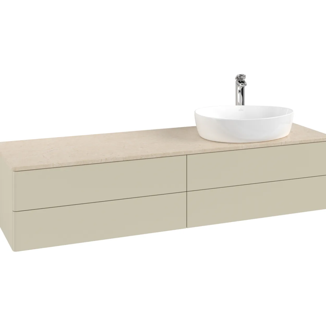 V&b antao servantskap 4 skuffer glatt 1600x360x500 høyre m/kranhull silkegrå/créme