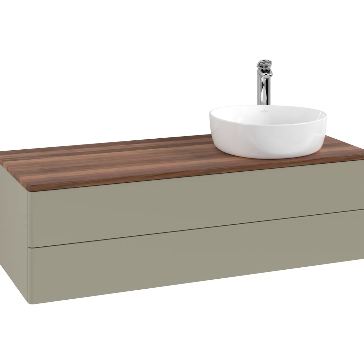 V&b antao servantskap 2 skuffer glatt 1200x360x500 høyre m/kranhull stengrå/valnøtt