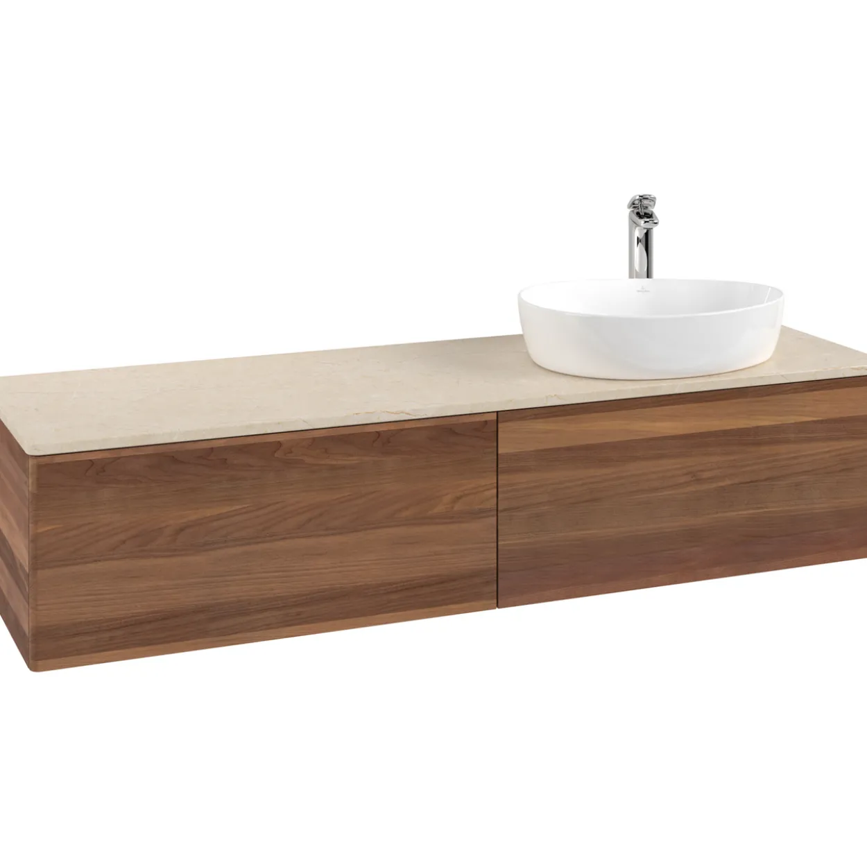 V&b antao servantskap 2 skuffer glatt 1600x360x500 høyre m/kranhull valnøtt/créme