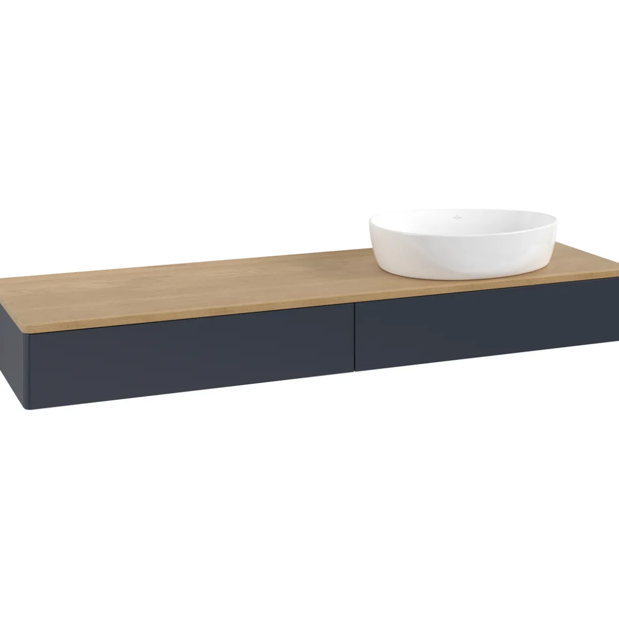 V&b antao servantskap 2 skuffer glatt 1600x190x500 høyre u/kranhull blå/eik