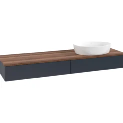 V&b antao servantskap 2 skuffer glatt 1600x190x500 høyre u/kranhull blå/valnøtt