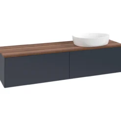 V&b antao servantskap 2 skuffer glatt 1600x360x500 høyre u/kranhull blå/valnøtt